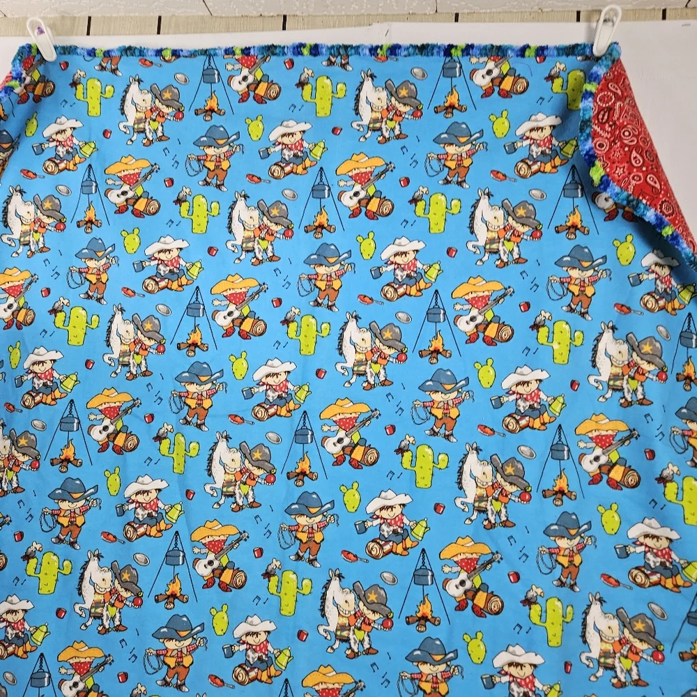 Handmade cowboy baby blanket with embroidered edges 42